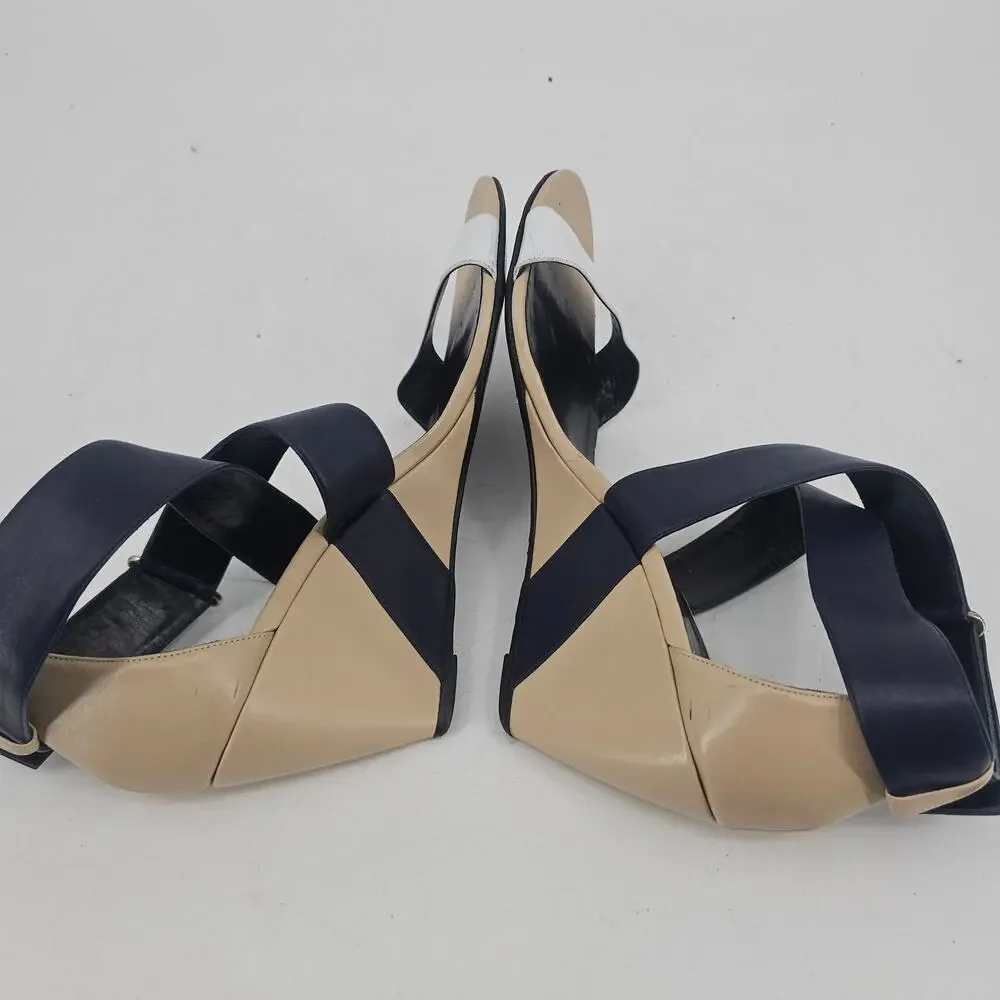 Pierre Hardy Leather Colorblock Wedge Sandal Shoe Black White Nude 40.5 9.5-10